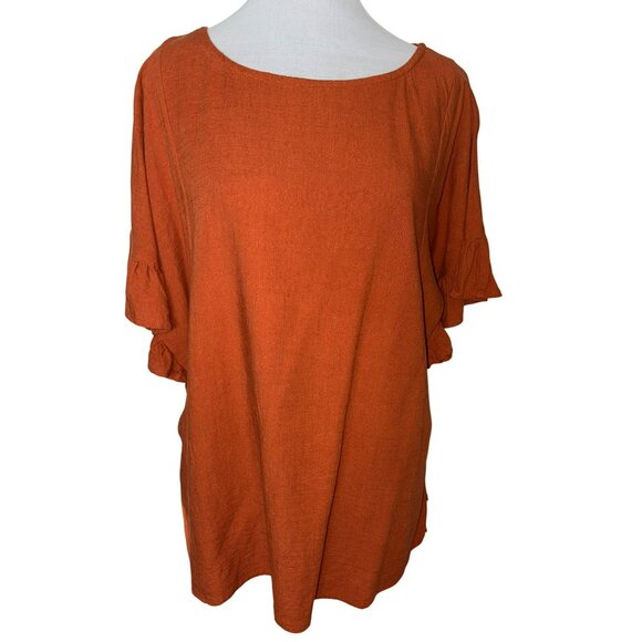 Umgee USA Linen Blend Ruffle Sleeve Floral Back Tunic Top Size Small - Picture 2 of 8